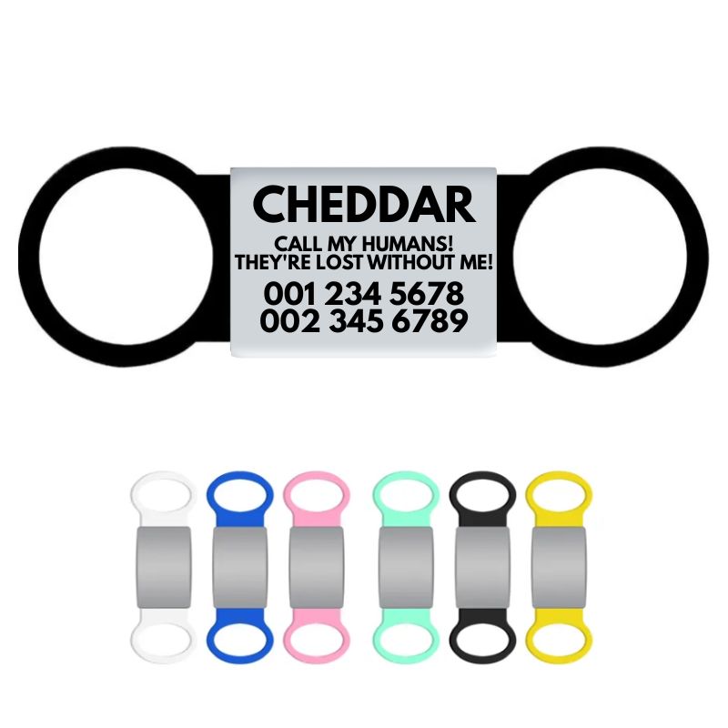 Silent slide-on pet ID tag (for dogs and cats)