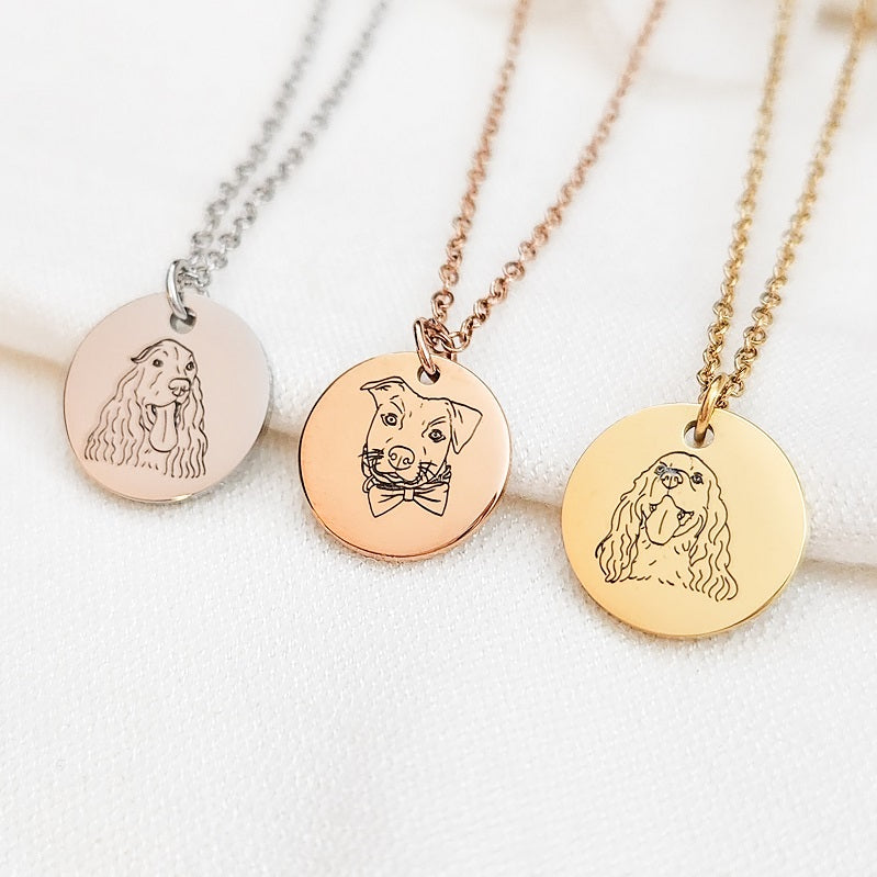 Cat Pet Necklace Engraved Personalized Pet Picture Necklace Custom